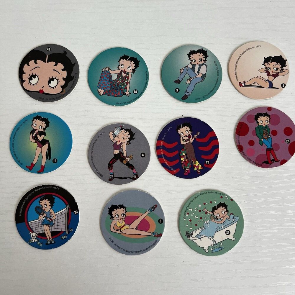 Vintage 1995 Betty Boop Pogs Milkcaps Lot of 11 King Features Fleischer Studios